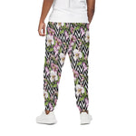 Purple Alstroemeria Zigzag Pattern Print Cotton Pants