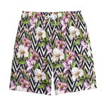 Purple Alstroemeria Zigzag Pattern Print Cotton Shorts