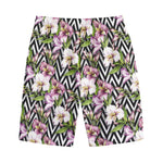 Purple Alstroemeria Zigzag Pattern Print Cotton Shorts