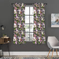 Purple Alstroemeria Zigzag Pattern Print Grommet Curtain Panels
