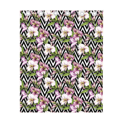 Purple Alstroemeria Zigzag Pattern Print Curtain