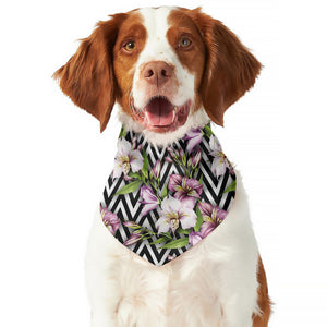 Purple Alstroemeria Zigzag Pattern Print Dog Bandana