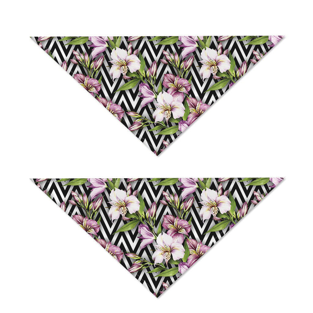 Purple Alstroemeria Zigzag Pattern Print Dog Bandana