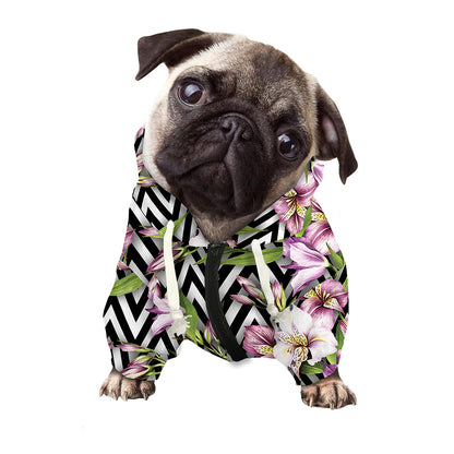 Purple Alstroemeria Zigzag Pattern Print Dog Zip Up Hoodie