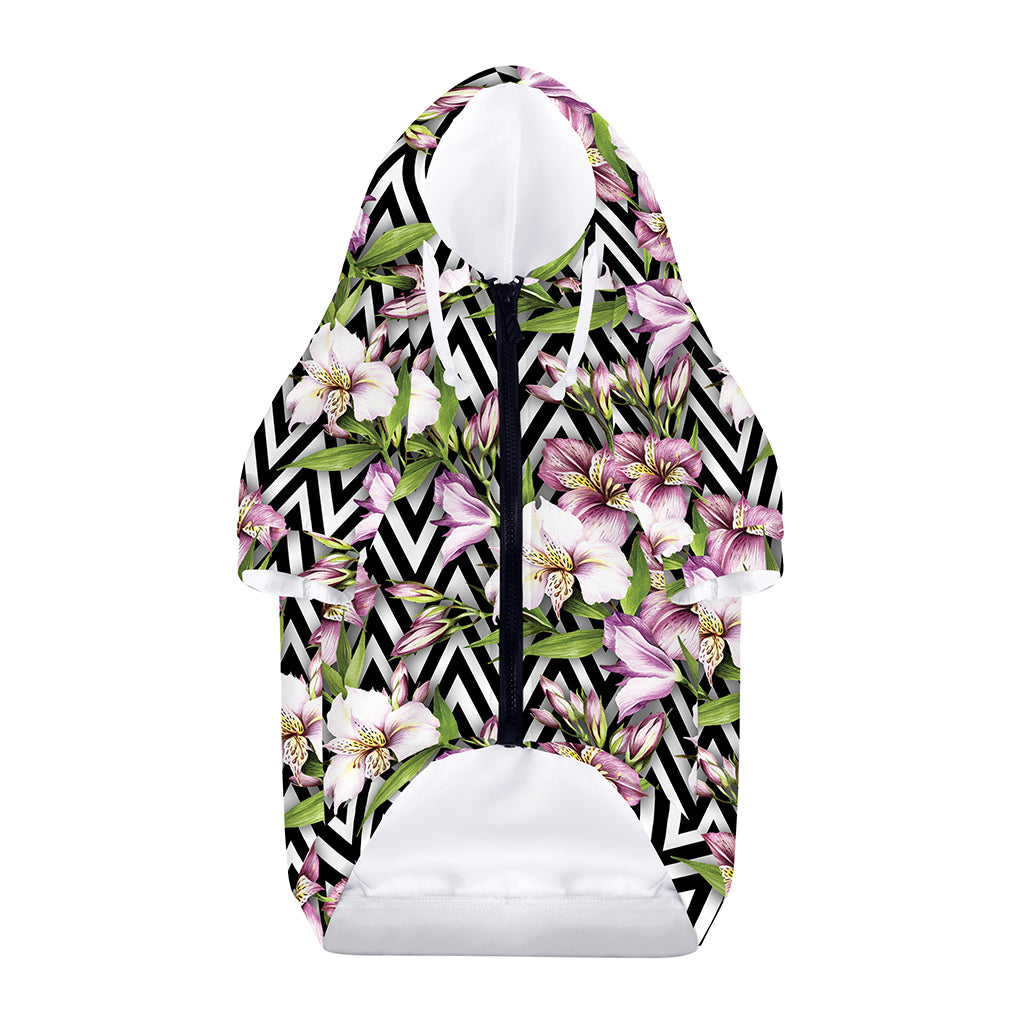 Purple Alstroemeria Zigzag Pattern Print Dog Zip Up Hoodie