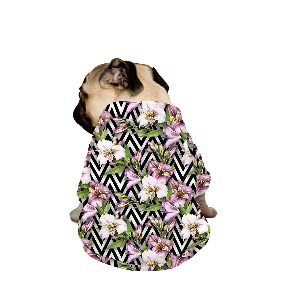 Purple Alstroemeria Zigzag Pattern Print Dog Zip Up Jacket