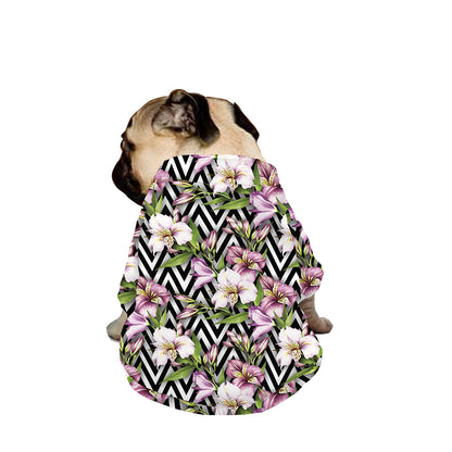 Purple Alstroemeria Zigzag Pattern Print Dog Zip Up Jacket