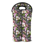 Purple Alstroemeria Zigzag Pattern Print Double Neoprene Wine Tote