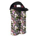 Purple Alstroemeria Zigzag Pattern Print Double Neoprene Wine Tote