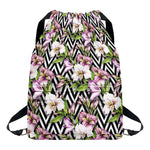 Purple Alstroemeria Zigzag Pattern Print Drawstring Backpack