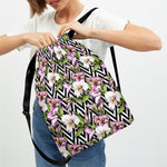 Purple Alstroemeria Zigzag Pattern Print Drawstring Backpack