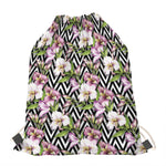 Purple Alstroemeria Zigzag Pattern Print Drawstring Bag