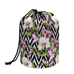 Purple Alstroemeria Zigzag Pattern Print Drawstring Makeup Bag