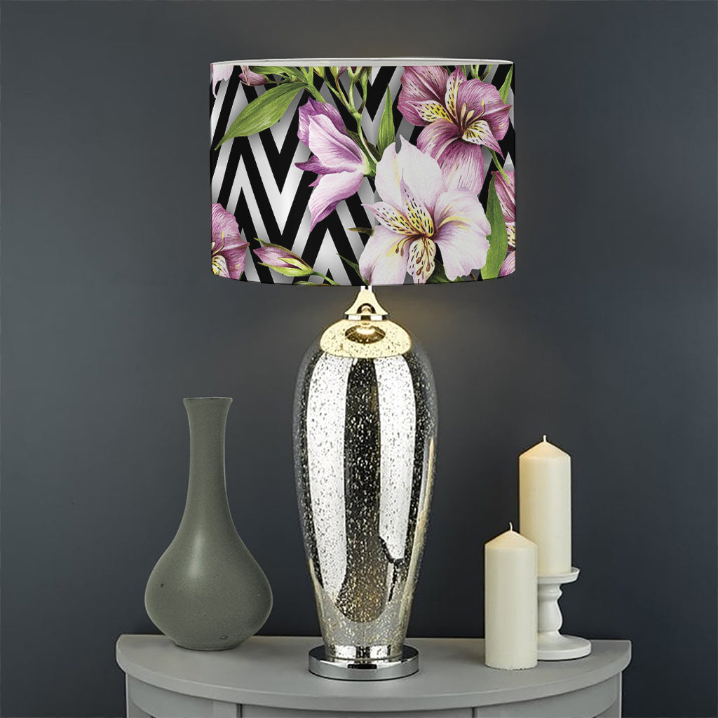 Purple Alstroemeria Zigzag Pattern Print Drum Lamp Shade