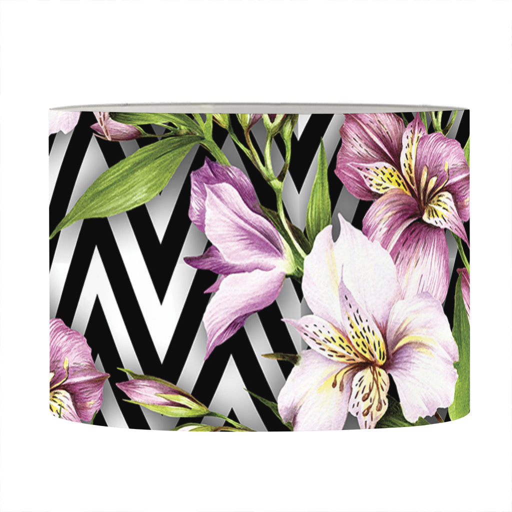Purple Alstroemeria Zigzag Pattern Print Drum Lamp Shade