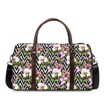 Purple Alstroemeria Zigzag Pattern Print Duffle Bag