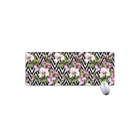 Purple Alstroemeria Zigzag Pattern Print Extended Mouse Pad