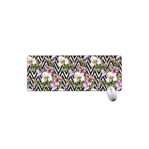 Purple Alstroemeria Zigzag Pattern Print Extended Mouse Pad