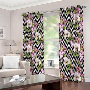 Purple Alstroemeria Zigzag Pattern Print Extra Wide Grommet Curtains