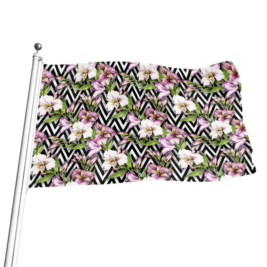 Purple Alstroemeria Zigzag Pattern Print Flag