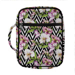 Purple Alstroemeria Zigzag Pattern Print Front Pocket Bible Bag
