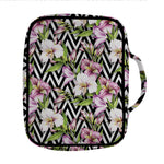 Purple Alstroemeria Zigzag Pattern Print Front Pocket Bible Bag