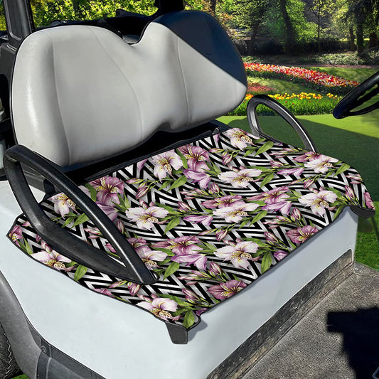 Purple Alstroemeria Zigzag Pattern Print Golf Cart Seat Cover