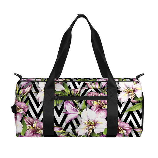 Purple Alstroemeria Zigzag Pattern Print Gym Bag