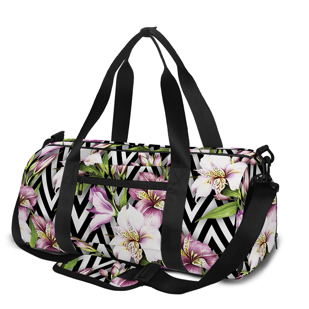 Purple Alstroemeria Zigzag Pattern Print Gym Bag