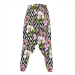 Purple Alstroemeria Zigzag Pattern Print Hammer Pants