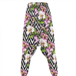 Purple Alstroemeria Zigzag Pattern Print Hammer Pants