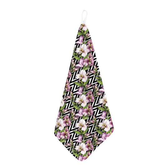 Purple Alstroemeria Zigzag Pattern Print Hand Towel