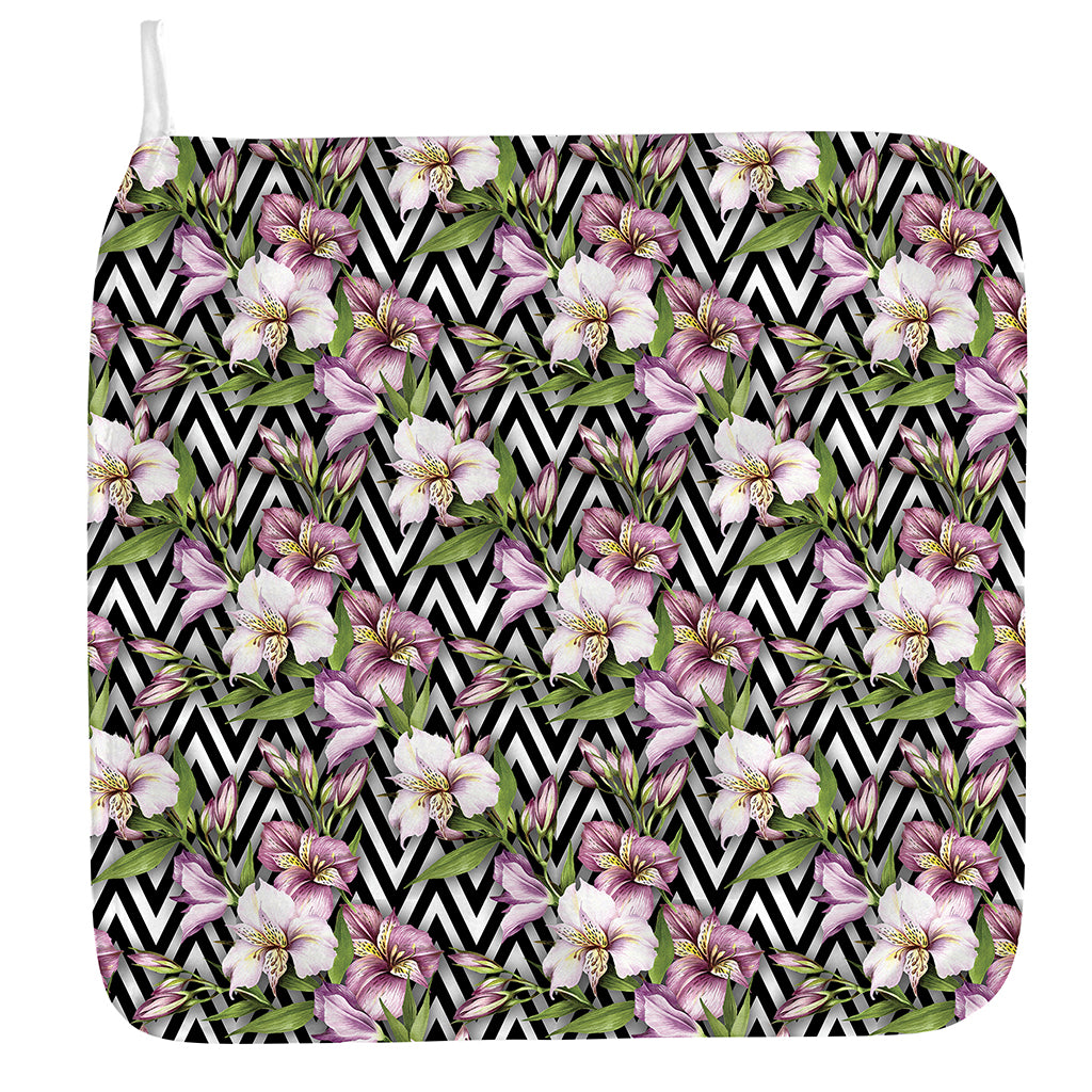 Purple Alstroemeria Zigzag Pattern Print Hand Towel