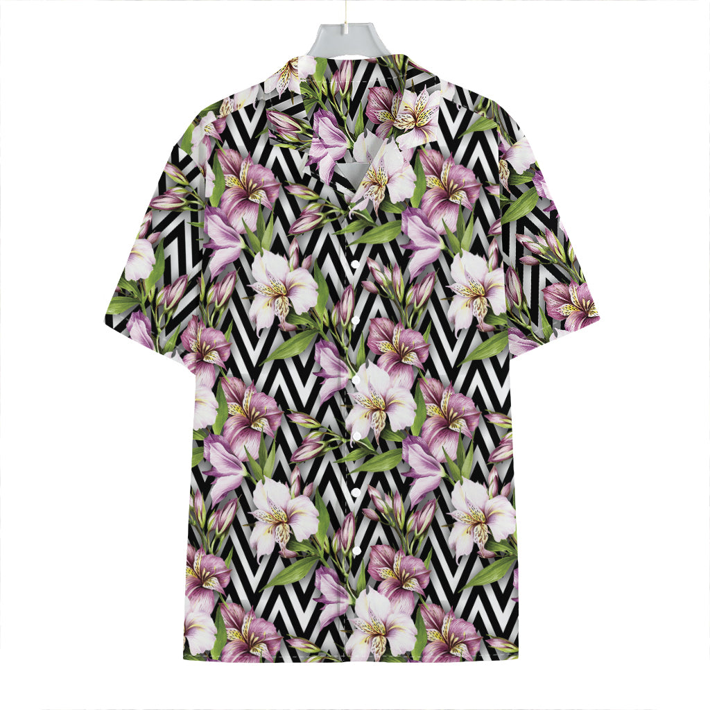 Purple Alstroemeria Zigzag Pattern Print Hawaiian Shirt