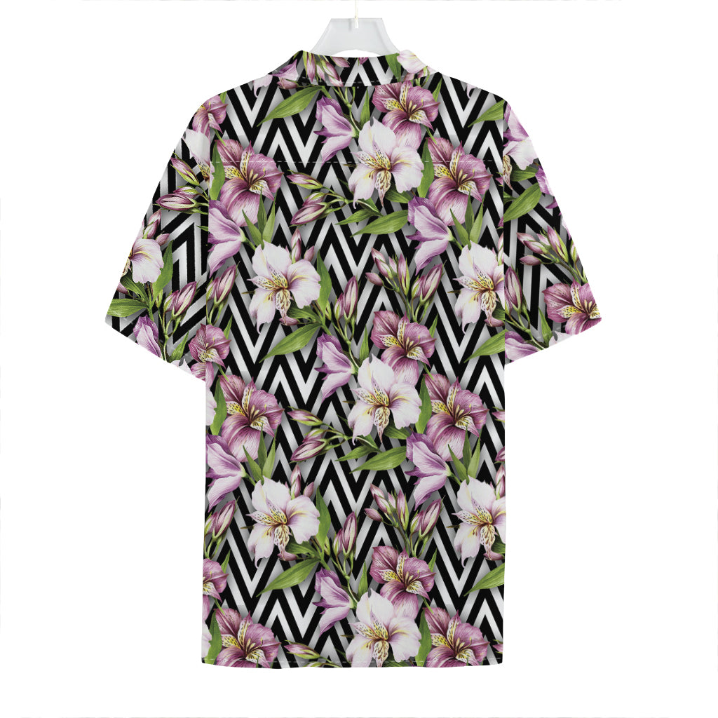 Purple Alstroemeria Zigzag Pattern Print Hawaiian Shirt