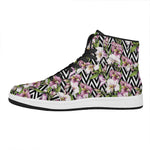 Purple Alstroemeria Zigzag Pattern Print High Top Leather Sneakers