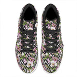 Purple Alstroemeria Zigzag Pattern Print High Top Leather Sneakers