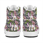 Purple Alstroemeria Zigzag Pattern Print High Top Leather Sneakers