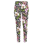 Purple Alstroemeria Zigzag Pattern Print High-Waisted Pocket Leggings