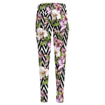 Purple Alstroemeria Zigzag Pattern Print High-Waisted Pocket Leggings