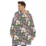 Purple Alstroemeria Zigzag Pattern Print Hoodie Blanket