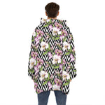 Purple Alstroemeria Zigzag Pattern Print Hoodie Blanket