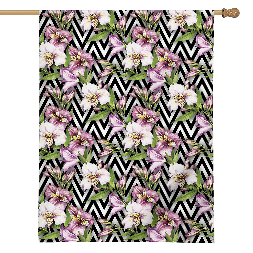 Purple Alstroemeria Zigzag Pattern Print House Flag