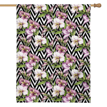 Purple Alstroemeria Zigzag Pattern Print House Flag