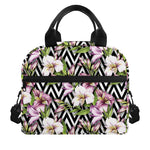 Purple Alstroemeria Zigzag Pattern Print Insulated Lunch Bag