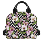Purple Alstroemeria Zigzag Pattern Print Insulated Lunch Bag