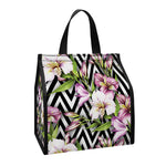 Purple Alstroemeria Zigzag Pattern Print Insulated Lunch Tote