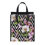 Purple Alstroemeria Zigzag Pattern Print Insulated Lunch Tote