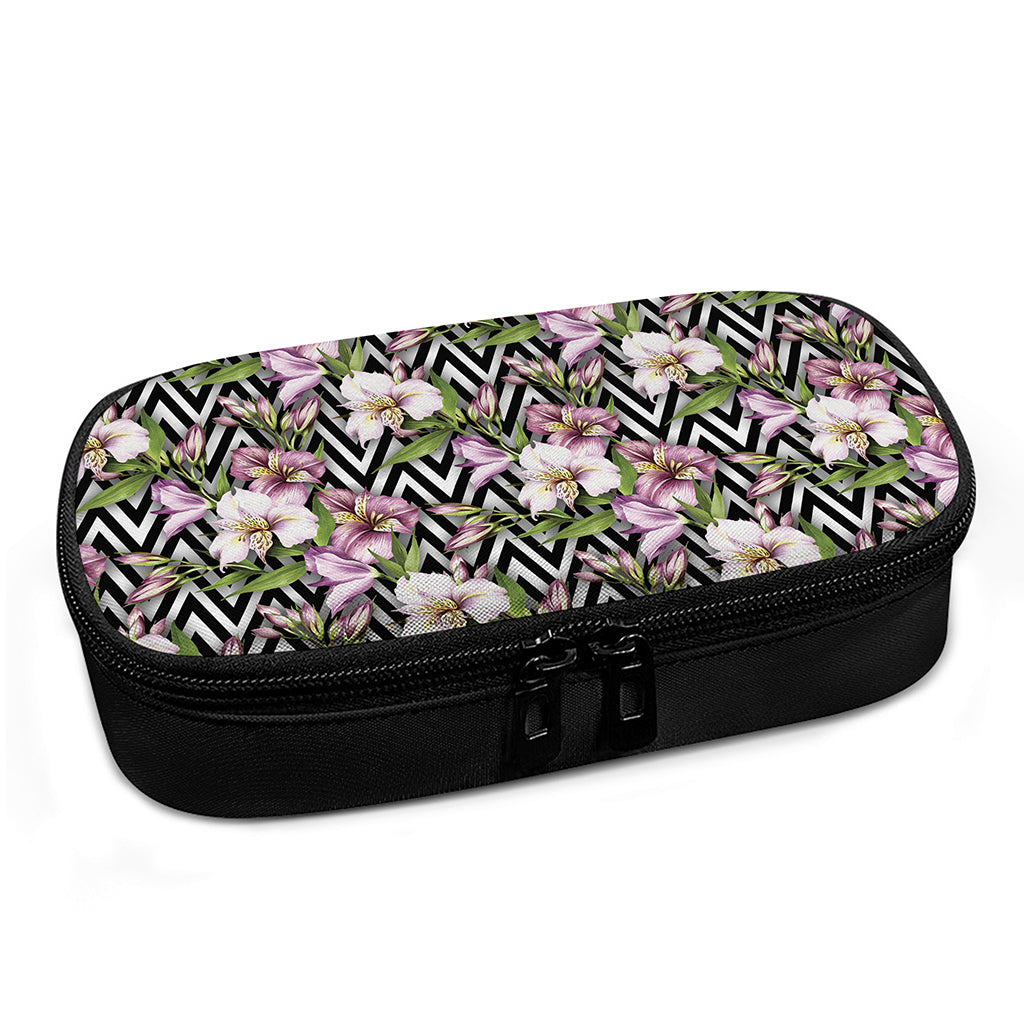 Purple Alstroemeria Zigzag Pattern Print Insulin Cooler Travel Case