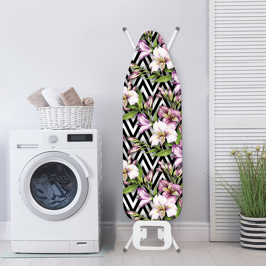 Purple Alstroemeria Zigzag Pattern Print Ironing Board Cover